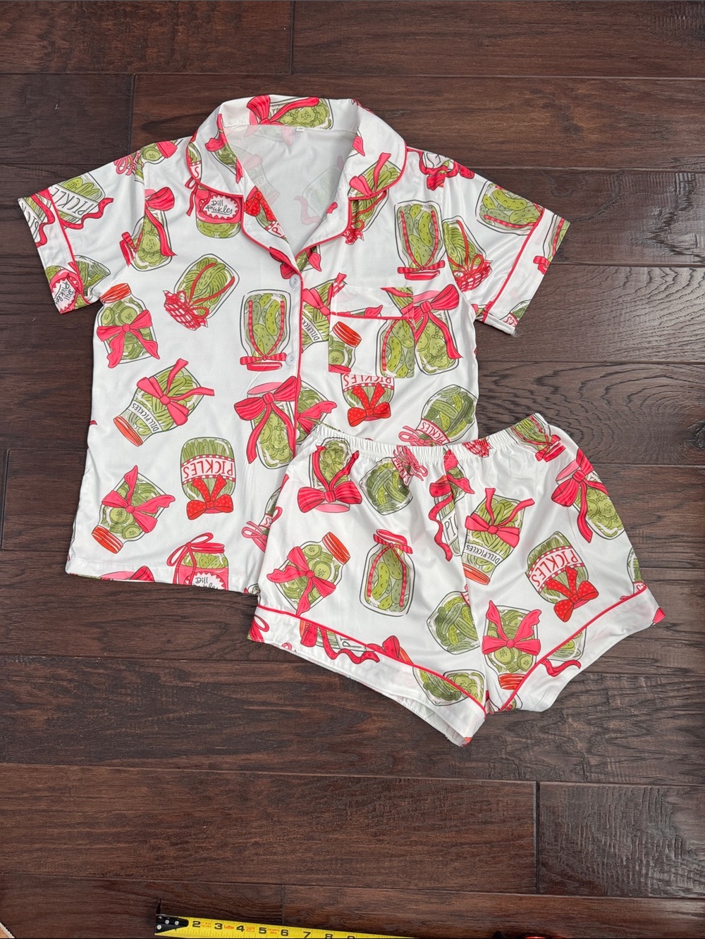Women's White Short-Sleeve Pickle Jar Print Pajama Set